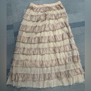 Champagne Tiered Ruffle Midi Skirt